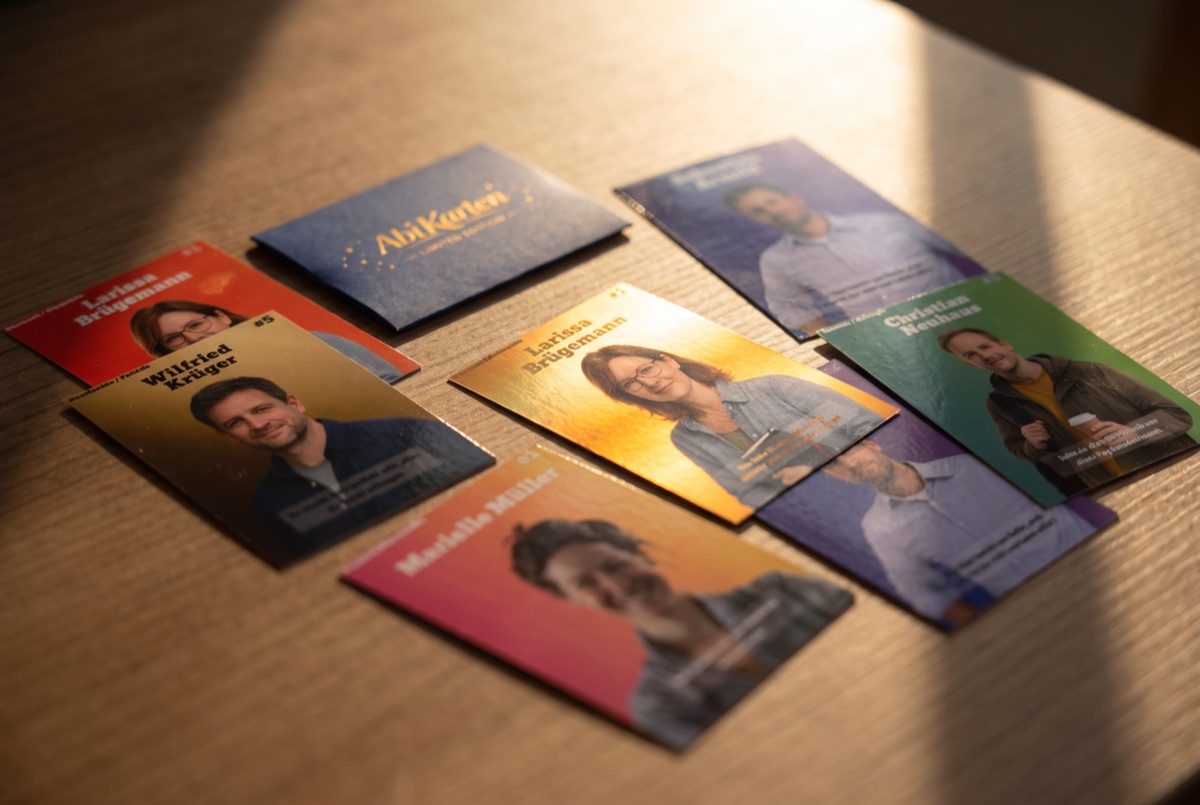 AbiKarten-Packs und Karten als Arrangement
